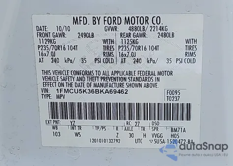 2011 Ford Escape Hybrid from USA, damaged, VIN 1FMCU5K36BKA69462